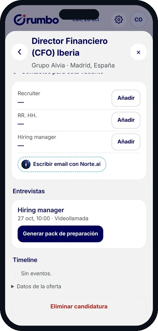 Contactos de la vacante y entrevista con pack de preparación
